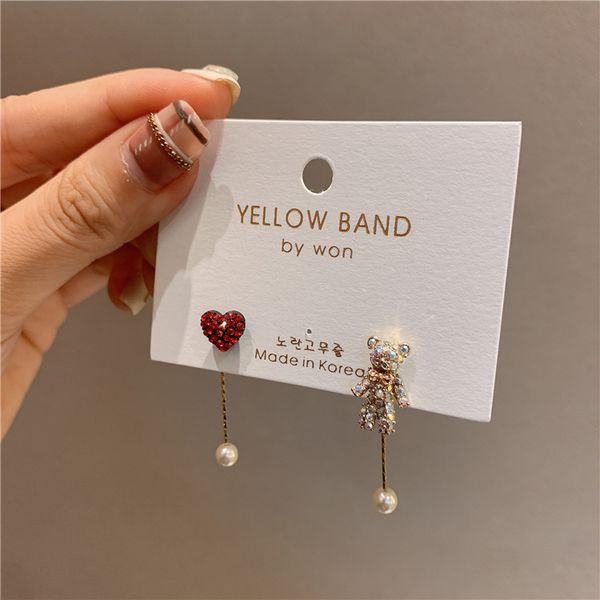 925 silver needle korean cute heart-shaped full of diamond girl earrings cute fun bear double-sided stripe eardrop earring female, Golden
925 silver needle korean cute heart-shaped full of diamond girl earrings cute fun bear double-sided stripe eardrop earring female, Golden