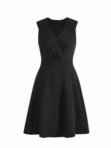 plus overlap collar ruched dress a8kq#, Black