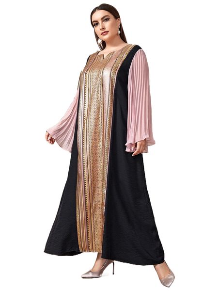 plus colorblock geo embroidery plisse sleeve notched neck maxi dress n1u7#, Black
plus colorblock geo embroidery plisse sleeve notched neck maxi dress n1u7#, Black