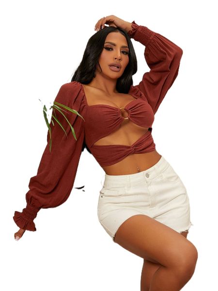 sxy ring linked twist front cut out shirred cuff lantern sleeve crop blouse l8ra#, White
sxy ring linked twist front cut out shirred cuff lantern sleeve crop blouse l8ra#, White