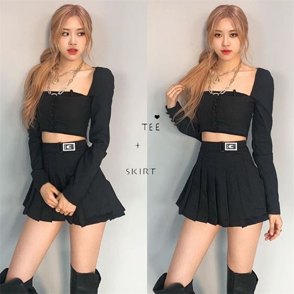 kpop blackpink rose summer black square neck long sleeve slim tshirt elegant high waist mini skirt women two piece set, White
kpop blackpink rose summer black square neck long sleeve slim tshirt elegant high waist mini skirt women two piece set, White