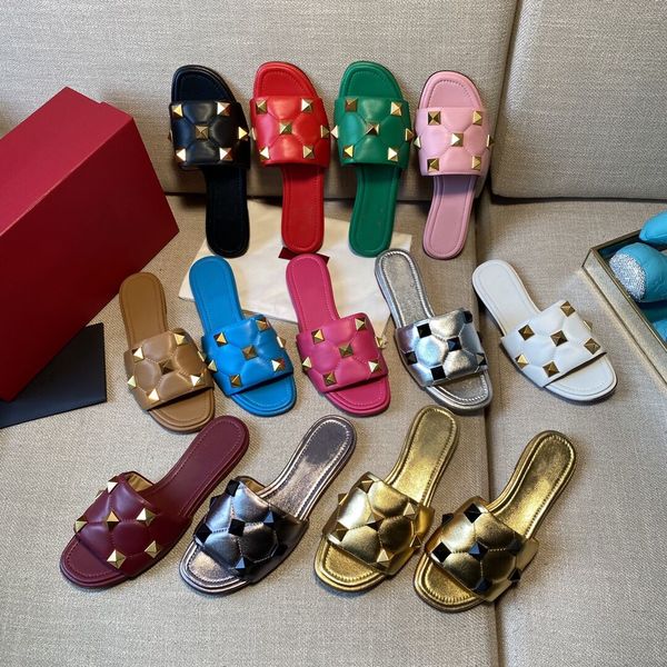 designer women sandals rivet flats slippers studded summer fashion classic leather sandal with box size 35-42, Black
designer women sandals rivet flats slippers studded summer fashion classic leather sandal with box size 35-42, Black