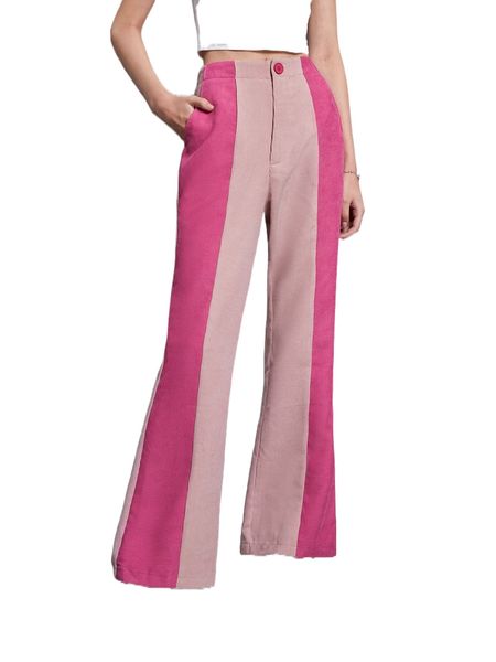 high waist two tone flare leg pants 13je#, Black;white