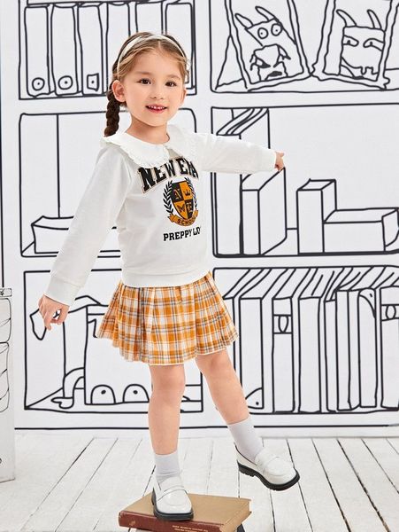 toddler girls letter graphic statement collar pullover & plaid pleated skirt she, White
toddler girls letter graphic statement collar pullover & plaid pleated skirt she, White