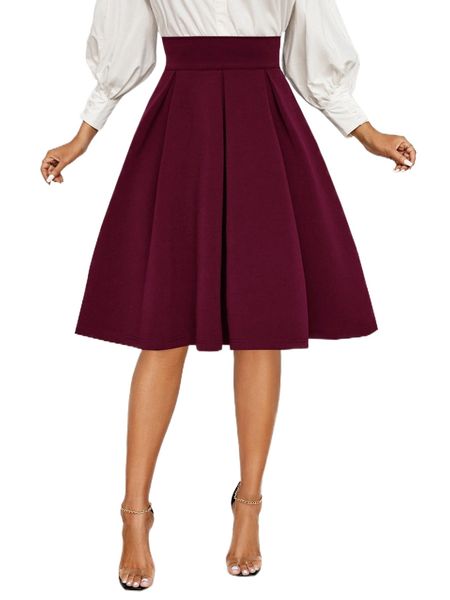 solid high waist flared skirt 49om#, Black 
solid high waist flared skirt 49om#, Black