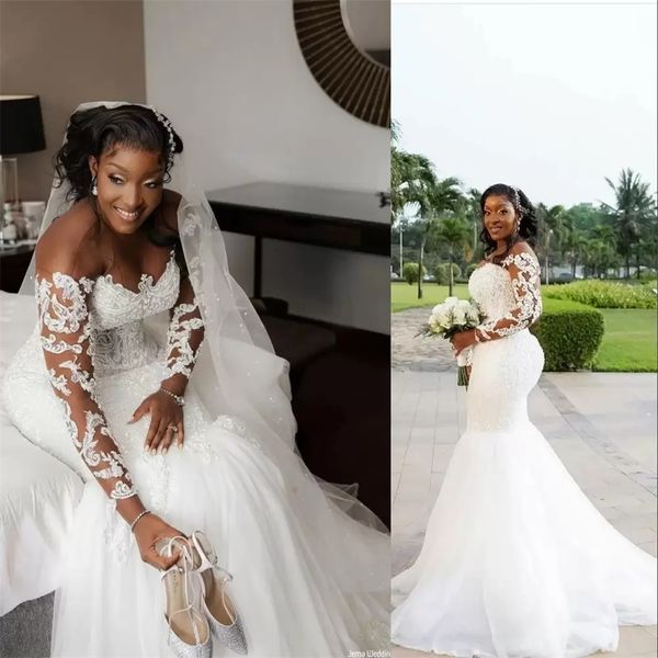 vintage arabic african mermaid wedding dresses bridal gowns plus size jewel neck illusion lace appliques crystal beaded long sleeves, White
vintage arabic african mermaid wedding dresses bridal gowns plus size jewel neck illusion lace appliques crystal beaded long sleeves, White