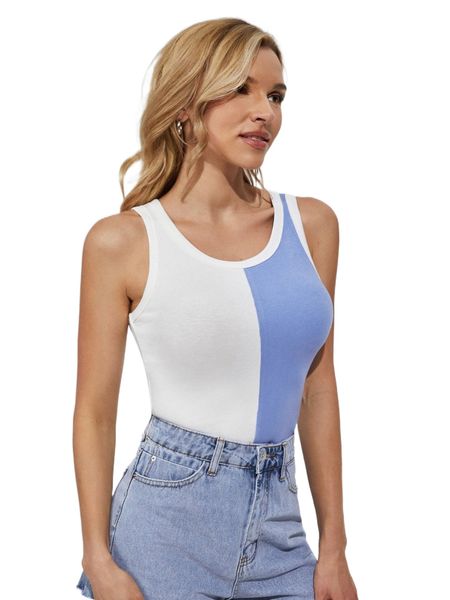 rib knit colorblock tank e4mz#, White 
rib knit colorblock tank e4mz#, White