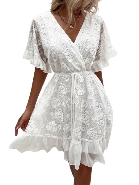 contrast lace overlap collar ruffle trim tie front mesh dress z7wf#, Black;gray
contrast lace overlap collar ruffle trim tie front mesh dress z7wf#, Black;gray