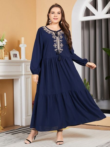 plus tassel tie front lantern sleeve ruffle hem dress f0cv#, Black