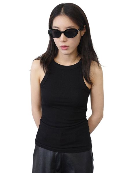 dazy solid rib knit tank a0b1#, White