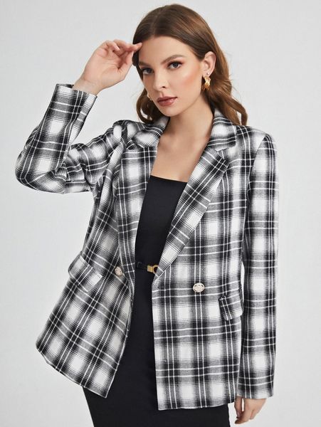 lapel neck plaid print blazer g7xg#, White