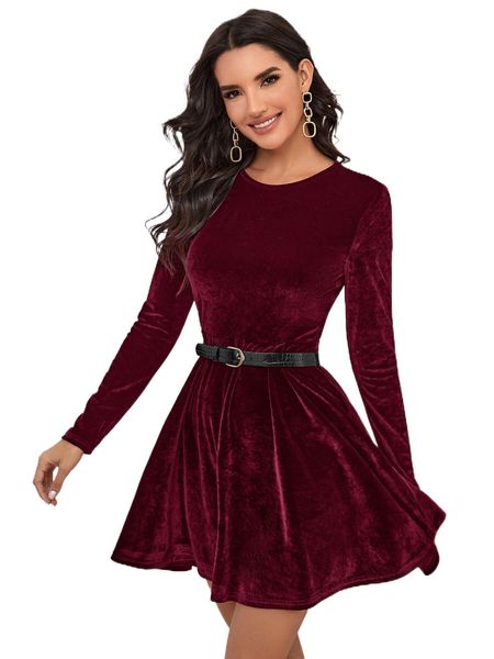 solid zip back velvet dress 04u9#, Black;gray