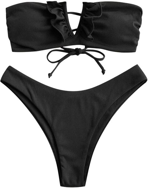 women v-wired ruffle ribbed bandeau bikini, lace up bikinis strapless two pieces swimsuit a3v0#, White;black
women v-wired ruffle ribbed bandeau bikini, lace up bikinis strapless two pieces swimsuit a3v0#, White;black