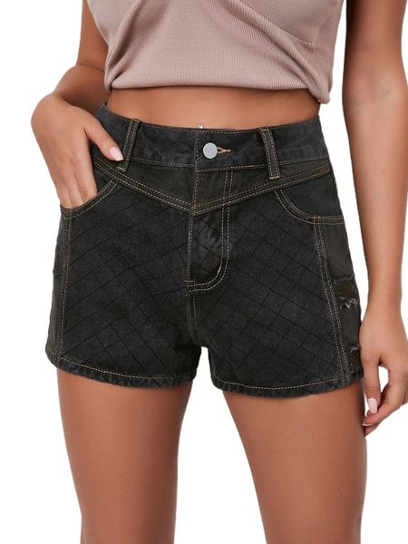 contrast titching ripped denim shorts x7lw#, White;black
contrast titching ripped denim shorts x7lw#, White;black
