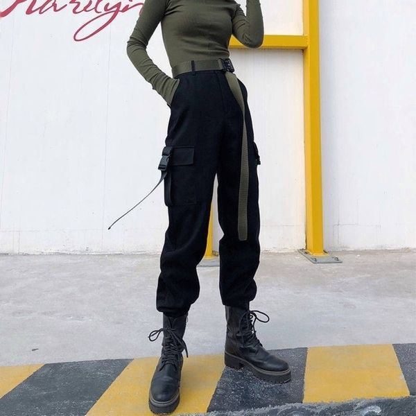 black streetwear cargo pant casual joggers black high waist loose female trousers korean style ladies pants streetwear y200418, Black;white
black streetwear cargo pant casual joggers black high waist loose female trousers korean style ladies pants streetwear y200418, Black;white