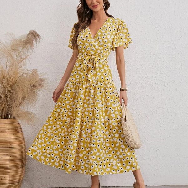 casual dresses summer floral printed long maxi dress women butterfly short sleeve female a line with sashes, Black;gray
casual dresses summer floral printed long maxi dress women butterfly short sleeve female a line with sashes, Black;gray