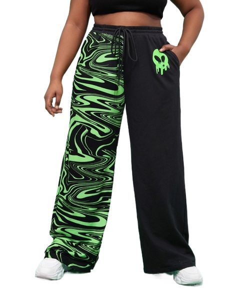 x the modern alien plus alien & marble print drawstring waist sweatpants i6ax#, Black
x the modern alien plus alien & marble print drawstring waist sweatpants i6ax#, Black