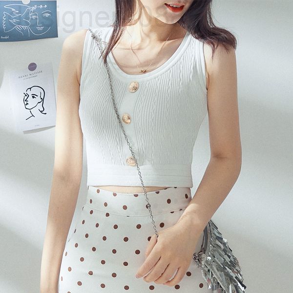 women's knits & tees designer xiaoxiangfeng knitted women wear suspender vest outside in summer. women metal buttons inside to show the, White
women's knits & tees designer xiaoxiangfeng knitted women wear suspender vest outside in summer. women metal buttons inside to show the, White