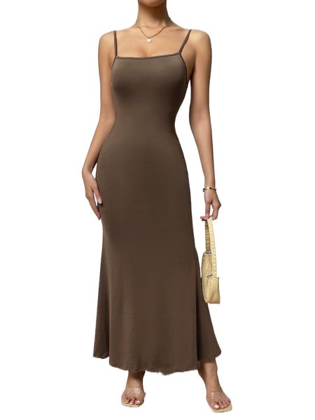 solid mermaid hem cami dress p7yf#, Black;gray 
solid mermaid hem cami dress p7yf#, Black;gray