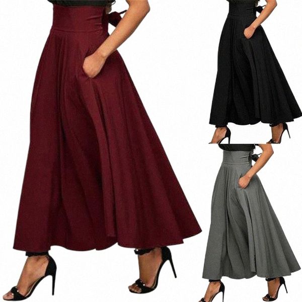 women a-line skirt elegant fashion high waist flared pleated long maxi pockets ruffles solid color ladies clothing skirts 88u1#, Black
women a-line skirt elegant fashion high waist flared pleated long maxi pockets ruffles solid color ladies clothing skirts 88u1#, Black