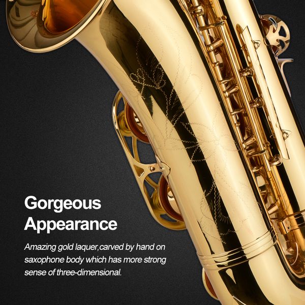 bb tenor saxophone sax brass body gold lacquered surface woodwind instrument with carry case gloves cleaning cloth brush
bb tenor saxophone sax brass body gold lacquered surface woodwind instrument with carry case gloves cleaning cloth brush