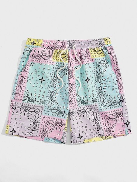 men paisley & geo print drawstring waist shorts l3m1#, White;black
men paisley & geo print drawstring waist shorts l3m1#, White;black