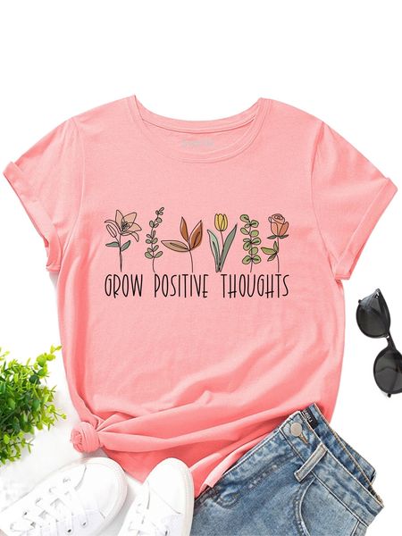 slogan & plants print tee 17zb#, White