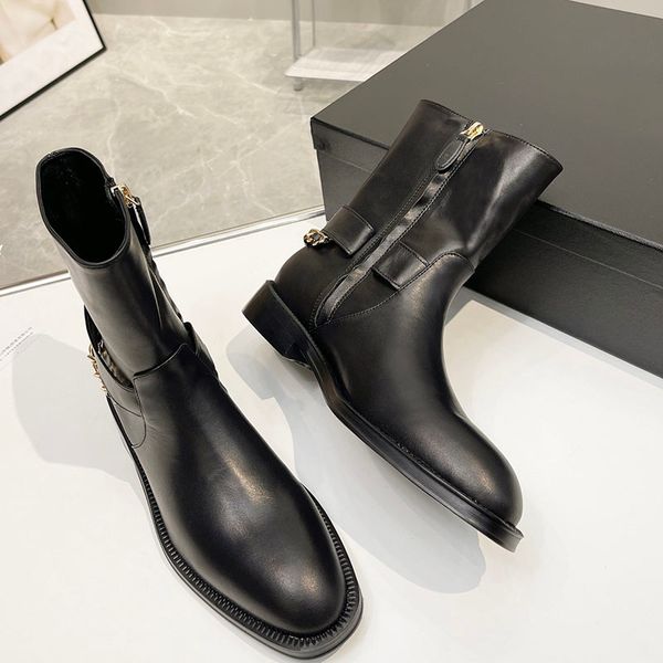 round toes black womens chunky heel ankle boots calfskin with chain zipper italian non-slip outsole woman casual shoes designer retro socks
round toes black womens chunky heel ankle boots calfskin with chain zipper italian non-slip outsole woman casual shoes designer retro socks