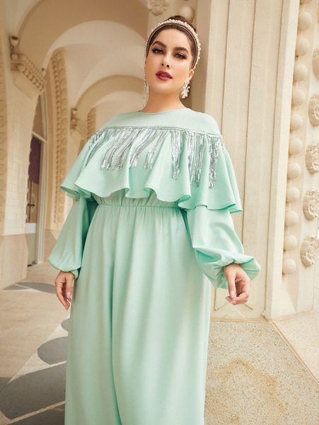 plus sequin fringe trim lantern sleeve dress 790y#, Black
plus sequin fringe trim lantern sleeve dress 790y#, Black