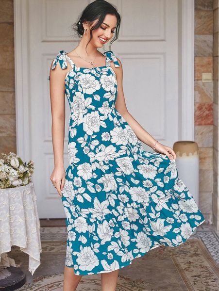 allover floral print tie shoulder ruffle hem cami dress n6ra#, Black;gray
allover floral print tie shoulder ruffle hem cami dress n6ra#, Black;gray