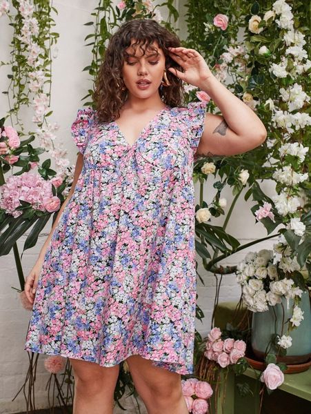 plus allover floral print ruched bust smock dress e14m#, Black
plus allover floral print ruched bust smock dress e14m#, Black