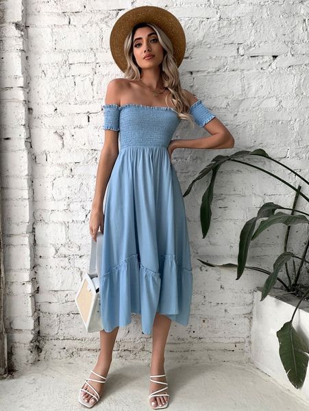 ruffle hem shirred dress d4dv#, Black;gray