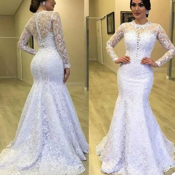 gorgeous lace mermaid wedding dresses bridal gown with long sleeves jewel neck custom made plus size beach country vestido de novia, White
gorgeous lace mermaid wedding dresses bridal gown with long sleeves jewel neck custom made plus size beach country vestido de novia, White