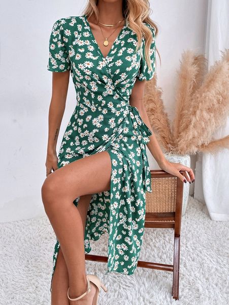 floral print surplice neck knot dress h8rl#, Black;gray
floral print surplice neck knot dress h8rl#, Black;gray