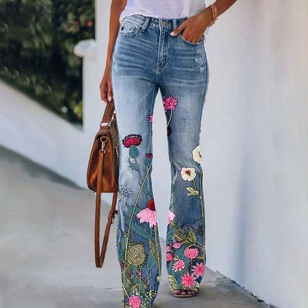 women jeans pants high waist flower printed denim women flare pants elastic female jeans pantalon femme plus size clothing, Blue
women jeans pants high waist flower printed denim women flare pants elastic female jeans pantalon femme plus size clothing, Blue