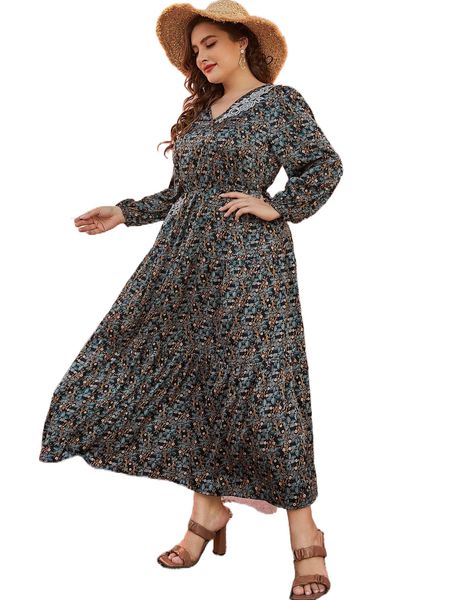 plus floral print appliques lantern sleeve ruffle hem dress q8qk#, Black 
plus floral print appliques lantern sleeve ruffle hem dress q8qk#, Black