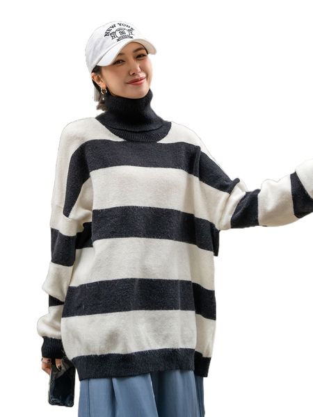 dazy two tone turtleneck drop shoulder sweater z8g2#, White;black
dazy two tone turtleneck drop shoulder sweater z8g2#, White;black