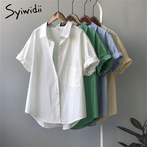 white blouse button up shirt women ladies short batwing sleeve korean fashion cotton summer green blue yellow 210607
white blouse button up shirt women ladies short batwing sleeve korean fashion cotton summer green blue yellow 210607