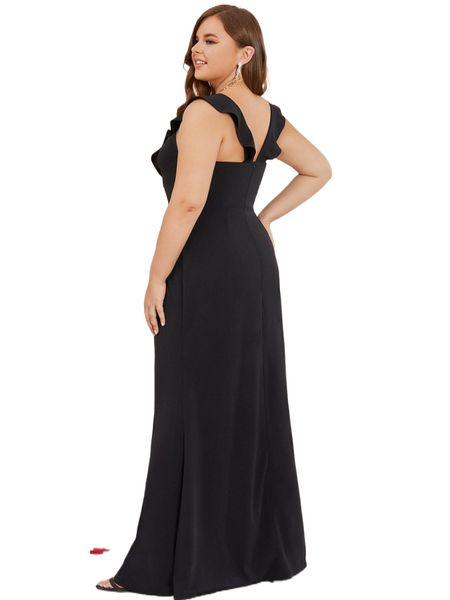 plus plunging neck maxi dress 44w5#, Black