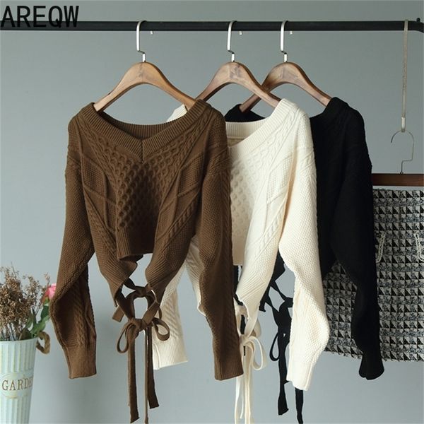 long-sleeved knitted pullovers women's autumn clothes new back butterfly knot with round collar clothing short sweater lj201017, White;black
long-sleeved knitted pullovers women's autumn clothes new back butterfly knot with round collar clothing short sweater lj201017, White;black
