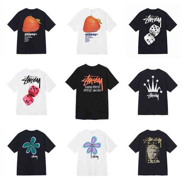 designer fashion stusy classic mens and womens t shirt short sleeves strawberry dice print loose summer high street stusi round collar tees, White;black
designer fashion stusy classic mens and womens t shirt short sleeves strawberry dice print loose summer high street stusi round collar tees, White;black