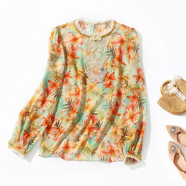 women's blouses & shirts national style silk shirt embroidery butterfly fungus edge lace stand collar buckle nail bead broken flower mu, White
women's blouses & shirts national style silk shirt embroidery butterfly fungus edge lace stand collar buckle nail bead broken flower mu, White