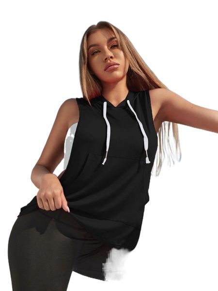 drawstring hooded armhole sports tank y6mx#, Gray