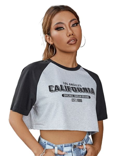 color block raglan sleeve crop tee g9lm#, White
color block raglan sleeve crop tee g9lm#, White