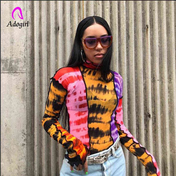 women's tie dye colorful patchwork turtleneck long sleeve t shirts women t220823, White
women's tie dye colorful patchwork turtleneck long sleeve t shirts women t220823, White