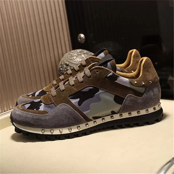 camouflage suede studded casual shoes designer rivets men women sneakers with original box fashion stripe canvas lace up flat trainers, Black
camouflage suede studded casual shoes designer rivets men women sneakers with original box fashion stripe canvas lace up flat trainers, Black