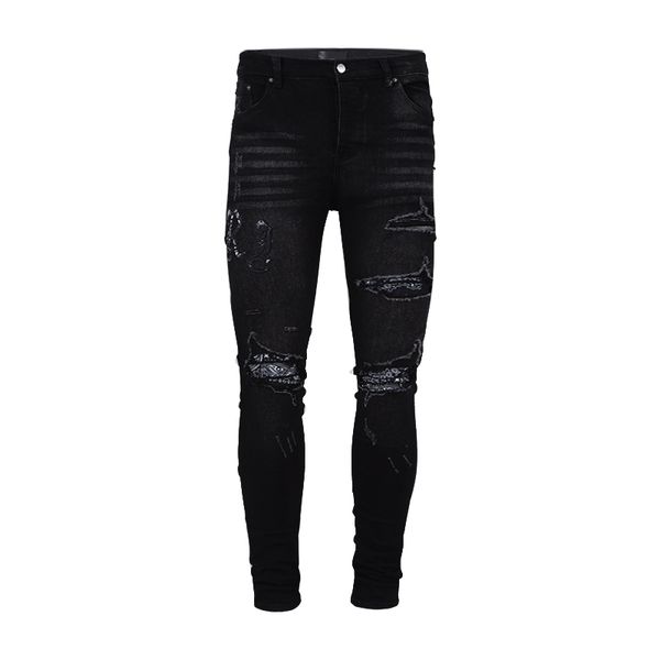 mens jeans european and american fashion letter embroidery ripped patch washed distressed casual slim fit tight pants, Blue
mens jeans european and american fashion letter embroidery ripped patch washed distressed casual slim fit tight pants, Blue