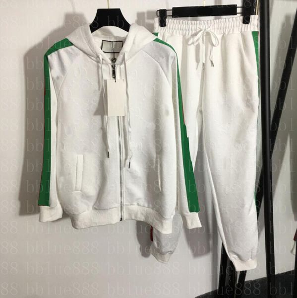 women's suits letter embossing webbing stitching long sleeve hooded zipper jacket elastic waist casual pants set 701, White
women's suits letter embossing webbing stitching long sleeve hooded zipper jacket elastic waist casual pants set 701, White