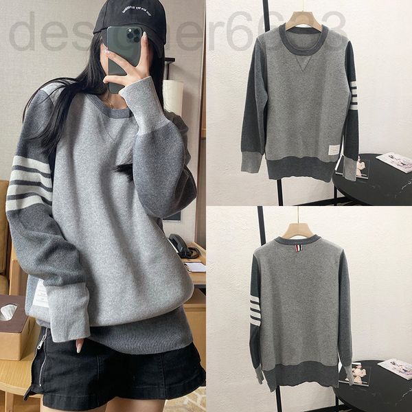 women's knits & tees designer tb color blocked sweater men's and women's same leisure sports four bar wool round neck pullove, White
women's knits & tees designer tb color blocked sweater men's and women's same leisure sports four bar wool round neck pullove, White
