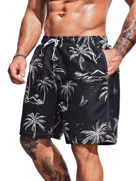 extended sizes men coconut tree print drawstring waist swim trunks 24pt#, White;black
extended sizes men coconut tree print drawstring waist swim trunks 24pt#, White;black